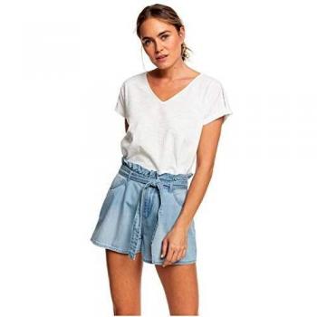 Roxy Short en Tejido Vaquero con Aspecto de Papel con Talle Alto para Mujer Pantalones Cortos, Light Blue, L