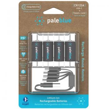 Pale Blue USB-C Rechargeable CR123A Lithium Ion Batteries 860mAh Pack
