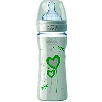 Chicco 240ml Decorated Glass Baby Bottle with Normal Silicone Teat