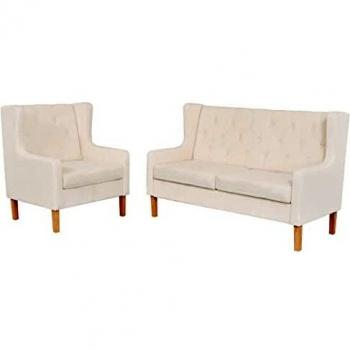 vidaXL Set Sofás 2 Piezas Tela Blanco Crema Sillón Asiento Banco Mueble Salón