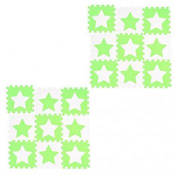 Set de 18 Losas de Alfombra Puzzle con Estrellas, 36 Piezas, Goma Eva Atóxica, Área de Juego 1,6 m², Blanco-Verde
