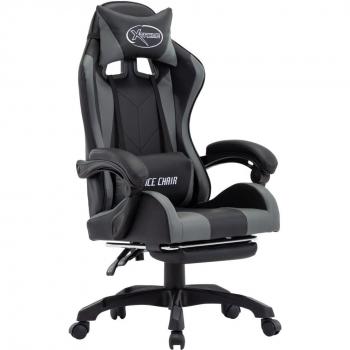 Silla Gaming con Reposapiés de Cuero Sintético Gris/Negro