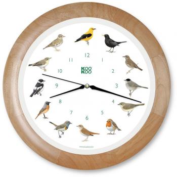 KOOKOO Singvögel madera reloj de pared con 12 pájaros cantores pájaros nativos grabaciones originales de la naturaleza con sensor de luz