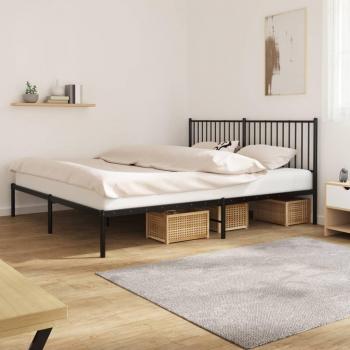 vidaXL Metal Bed Frame without Mattress with Headboard Black 183x213cm