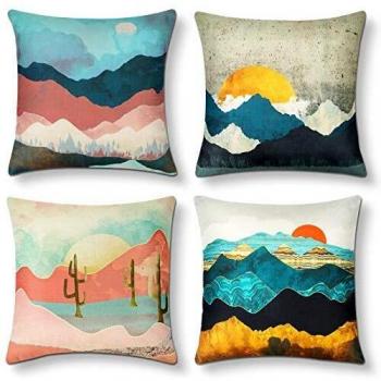 AYUNK Paquete de 4 Fundas de cojín cuadradas Decorativas de montañas de Acuarela Elegantes Fundas de Almohada para sofá, Sala de Estar, Dormitorio con Cremallera Invisible, 45 x 45 cm