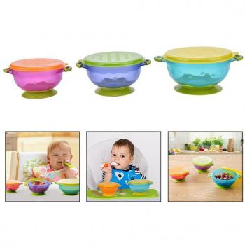 Itian Pack de 3 bols con Ventosa, Cuencos con Tapa,Bol Infantil con Ventosa-3 Cuencos