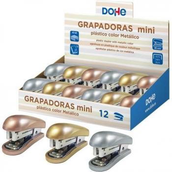 Expositor de 12 mini grapadoras Dohe con materiales plásticos de primera calidad