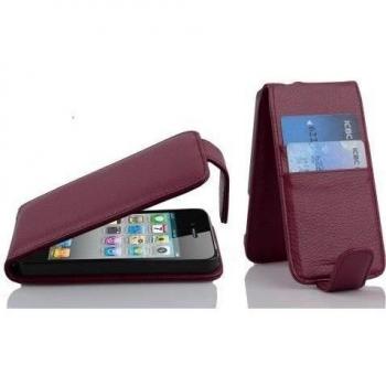 Cadorabo Funda para Apple iPhone 4 / iPhone 4S in Burdeos Violeta - Cubierta Proteccíon Estilo Flip con Tarjetero - Etui Case Cover Carcasa
