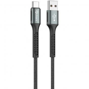 C Qcharx Prague USB a Tipo C 3A - 1m - Aleación de aluminio negro cordón de tela suave