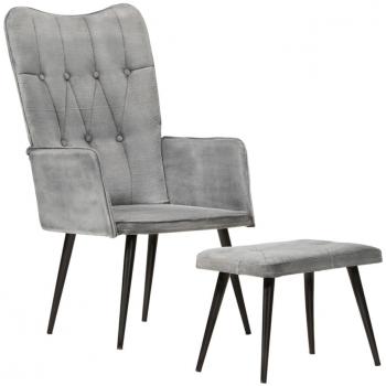 Sillón orejero con reposapiés de cuero auténtico en colores crema, gris y negro - Sillón cómodo para dormitorio y sala de estar, diseño relajante