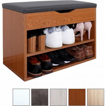 RICOO Banco Zapatero con Asiento 60 x 42 x 30 cm Mueble recibidor Roble marrón rústico – Organizador Zapatos WM032-ER-A