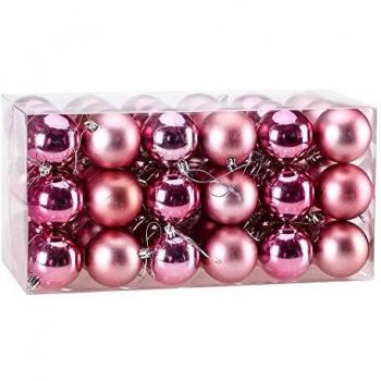 Set de 54 Bolas de Navidad Rosa de Plástico, Decoración para Árbol, Variadas Texturas y Tamaños (5-8 cm)