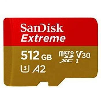 SanDisk Extreme - Tarjeta de Memoria microSDXC de 512 GB con Adaptador SD, hasta 160 MB/s, UHS Speed Class 3