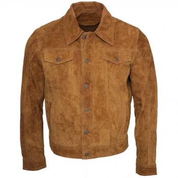 Infinity Leather Tan Goat Suede Trucker Jacket for Men - Size Large