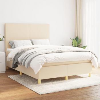 Cama box spring suave con colchón de tela color crema 140x200 cm