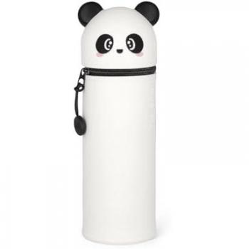 Estuche Portatodo de Silicona 2 en 1 con forma de Oso Panda Kawaii, incluye estuche y cubilete de escritorio, fabricado en silicona blanda, cuenta con cremallera, dimensiones de