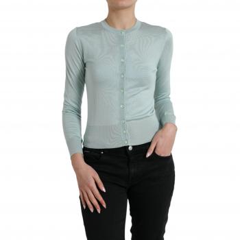Dolce & Gabbana Light Blue Silk Crew Neck Cardigan Sweater - IT42|M, Luxury Silk Cardigan Sweater, Female, Size: S