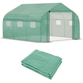 Outsunny Conjunto de Invernadero de Túnel con Cubierta de Repuesto, Puerta y 6 Ventanas Enrollables Anti-UV para Cultivos y Plantas, Dimensiones 350x300x200 cm,