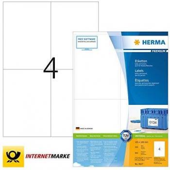 Etiquetas Premium HERMA 4627, 105 x 148 mm, blancas, mate, autoadhesivas, 800 unidades (200 hojas)