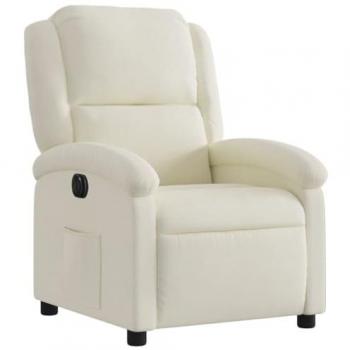 Sillón eléctrico reclinable de terciopelo blanco crema con respaldo y reposabrazos, asiento ajustable para TV y descanso