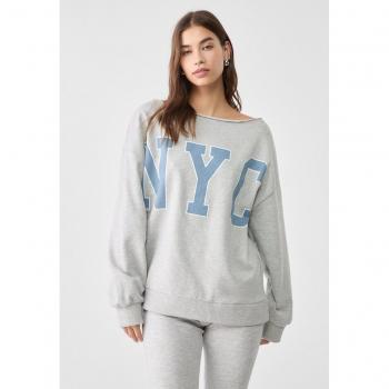 Stradivarius Oversized NYC Sweatshirt Grey Melange XL