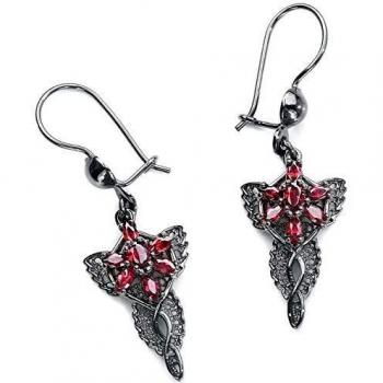 Herr der Ringe El Señor de los Anillos Estrella del Atardecer Mujer Pendientes Negro/Rojo, En Plata de Primera Ley,