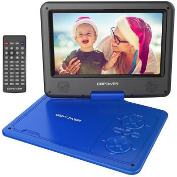 Reproductor de DVD Portátil de 9.5 con Pantalla Giratoria, 5 Horas recargable incorporada de la batería, Compatible con Tarjetas SD y USB, con el cargador del coche y dispositivo de juego - Azul