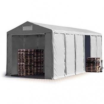 Carpa almacén TOOLPORT 6x12 m, altura lateral 4 m, PVC 850 gris, 100% impermeable, entrada con cremallera