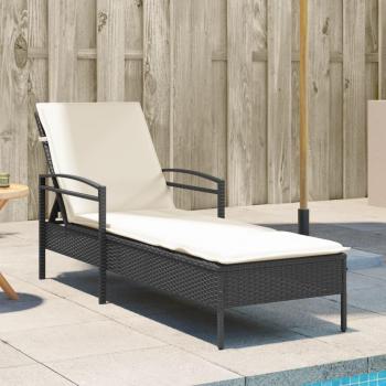 Cama solar con almohada negra 63x200x81 cm en polyrattan