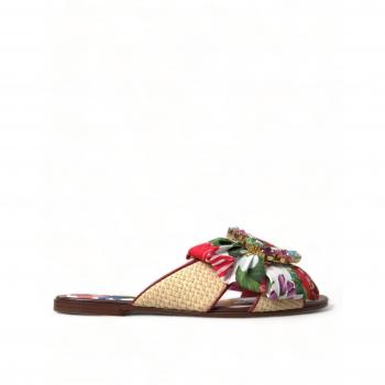 Dolce & Gabbana Multicolor Floral Flats Crystal Sandals Shoes - EU36/US5.5