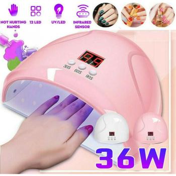 Lámpara UV para Manicura 36W LED Secador de Uñas Luz Solar Curado de Esmalte en Gel USB Sincronización Inteligente Herramientas de Nail Art Blanca
