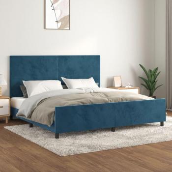Cama solar sin colchón 200x200 cm en terciopelo azul oscuro con estructura y cabecero
