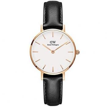 Daniel Wellington Petite Sheffield, Black/Rose Gold Watch, 28mm, Leather, for Women