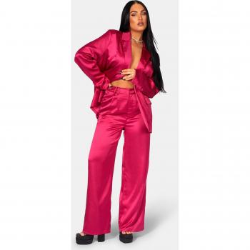 Satin Wide Leg Tailored Trousers Pink - UK 10
