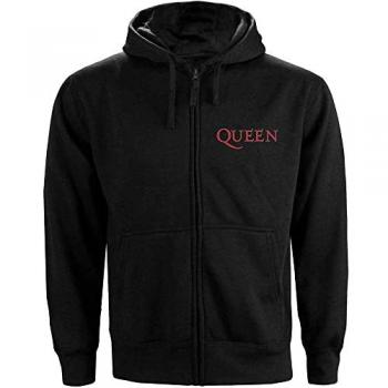 Queen Classic Crest Back Print Zipper Hoodie - Black - XXL - 80% Cotton, 20% Polyester