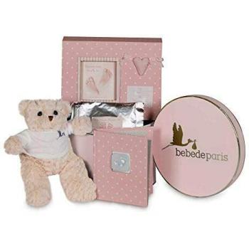 BebeDeParis | Regalos Originales para Bebés Recién Nacidos | Canastilla Bebé Happy Recuerdos | Set de Huellas Corazón Osito| 3-6 Meses