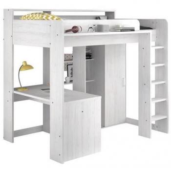 Cama Alta Juvenil con Escritorio Color Pino 206x189x138 cm