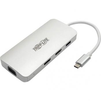 Tripp Lite Estación de Conexión USB-C con (x2) HDMI + VGA, Thunderbolt 3, USB-A, Carga PD - 1080p @ 60 Hz, Plata
