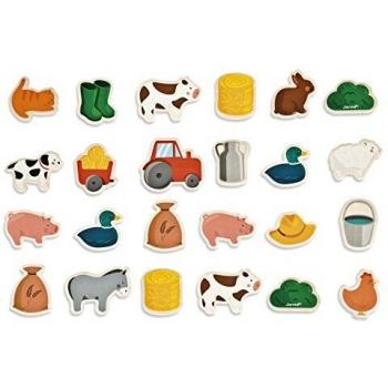 Janod - 24 Imanes de Granja - Animales de Granja - Juguete de Madera - Juego Magnético Educativo, Para Manejar, Experimentar y Divertirse - A Partir de 2 Años, J08157