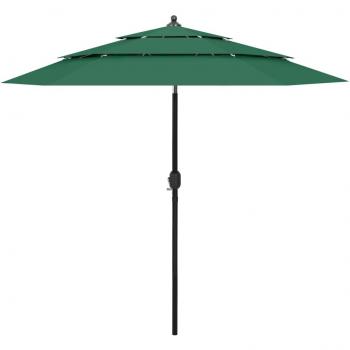 Sombrilla de 3 niveles con poste de aluminio verde 2,5 m