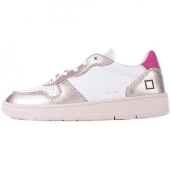 D.A.T.E. Women's White and Gold Laminated Court Sneakers - Size 36