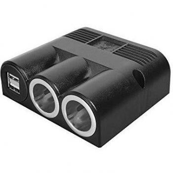 Toma Corriente Triple con 2 Puertos USB y 12V para Coche