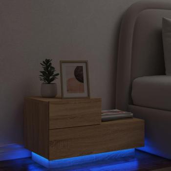 Mesita de noche con luces LED 70x36x40,5 cm Blanco, Negro, Roble Sonoma - Mesita habitación mesitas de noche dormitorio para Salón, Estudio, Mesa Auxiliar