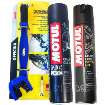 Motul - Kit de limpiador lubricante para cadena C4 400 ml + cepillo de limpieza para la cadena
