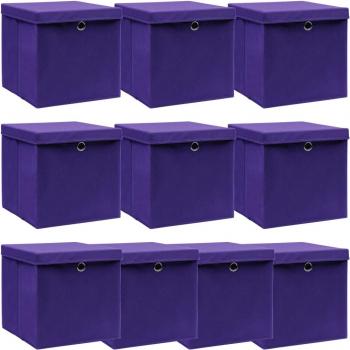 Cajas de almacenaje con tapas 10 uds tela morado 32x32x32 cm