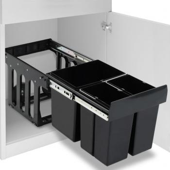 Cubo de Basura Extraíble en Armario de Cocina con Cierre Suave, Dimensiones 48 x 34.3 x 35.1 cm/48 L, Papelera con Rieles, Contenedor de Basura para