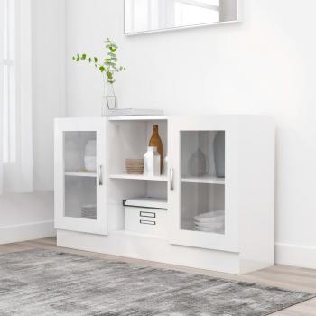 Vitrina de madera contrachapada blanco brillo 120x30,5x70 cm