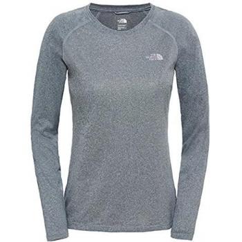 North Face W REAXION AMP L/S CREW - Camiseta manga larga, color gris, talla L