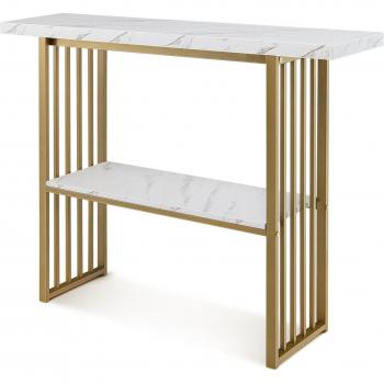 Mesa Consola Compacta de 2 Niveles con Estructura Metálica y Acabado en Mármol, Soporta 50kg, Ideal para Entrada o Salón