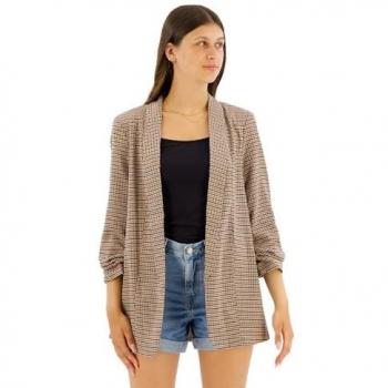 Pieces Bosella 3/4 Printed Blazer in Silver Mink Houndstooth for Women